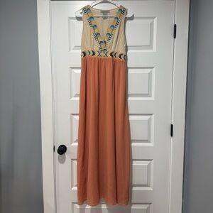 Flying Tomato Cream and Orange Embroidered Maxi Dress